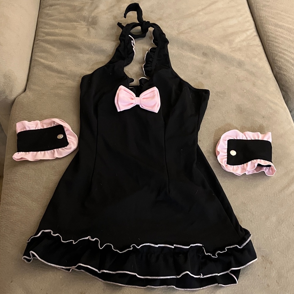 Leg Avenue Cat Black Dress with Pink Bow Costume